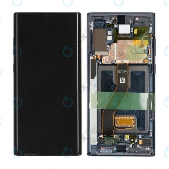 Samsung Galaxy Note 10 Plus - LCD Display + Touchscreen Front Glas + Rahmen (Aura Black) - GH82-20838A, G82-20900A Genuine Service Pack