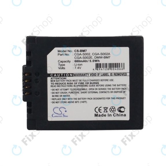 Akku batterie für Panasonic DMC-FZ10, 680mAh, Li-Ion, 7.4V, CGA-S002, HQ