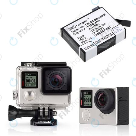 Akku batterie für GoPro Hero 4, 1160mAh, Li-Ion, 3.8V, AHDBT-401, HQ