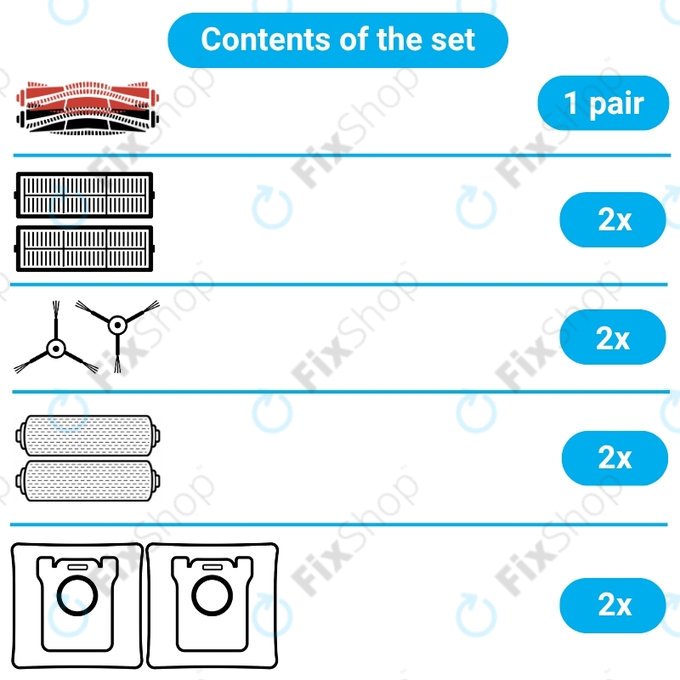 Ersatzteilset für Dreame Aqua 10, 10 Ultra (1 Paar Hauptbürsten, 2x Filter, 2x Seitenbürste, 2x Wischtuch, 2x Staubbeutel)