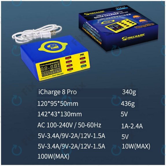 Mechanic iCharge 8 Pro - USB-Ladestation mit USB-C + Wireless Charger