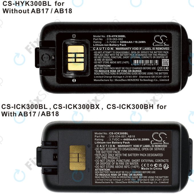 Batterie für Intermec CK3, CK3A, CK3X, CK3R, CK3C, CK3C1, CK3N, 5200mAh, Li-Ion, 3.7V, 318-034-001, HQ