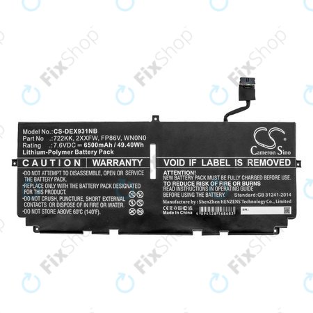Akku batterie für Dell XPS 13 9300, 9380, 9310, 6500mAh, Li-Pol, 7.6V, 2XXFW, HQ