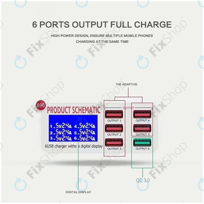 Product Schematic 896 - USB-Ladestation (1x USB 3.0 + 5x USB 2.0)