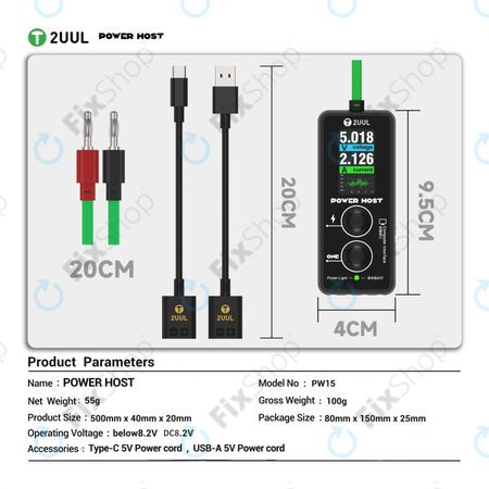 Digitaler USB-C Spannungs- und Stromtester (Power Host), 2UUL PW15