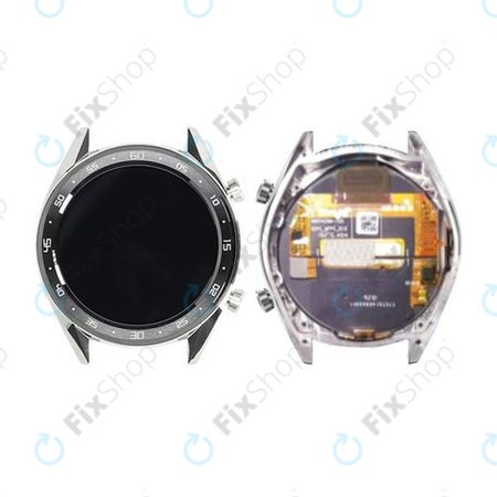 Huawei Watch GT Sport Fortuna B19S - LCD Display + Touchscreen Front Glas + Rahmen (Silver) - 02352GXS Genuine Service Pack