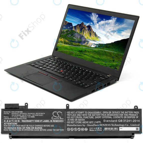 Batterie für Lenovo ThinkPad T460s, T470s, 2000mAh, Li-Pol, 11.4V, 00HW022, HQ