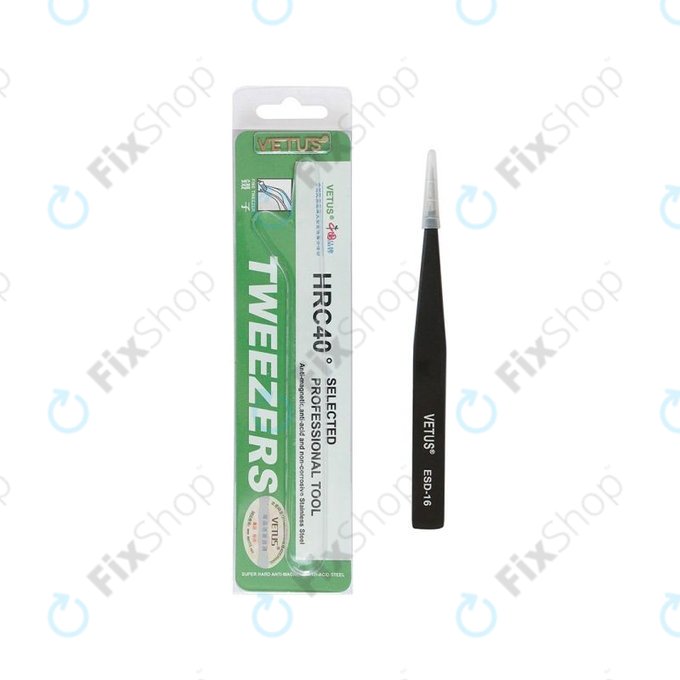 Vetus ESD-16 - Antistatische Metallpinzette mit gerader Spitze (128 mm)