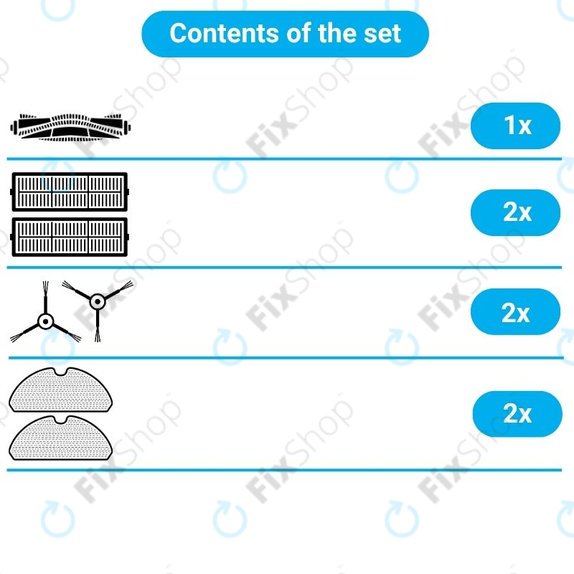 Ersatzteilset für Xiaomi Mi Robot Vacuum Mop (Mijia 1C), 2 (Mijia 2C) 2 Pro+ (Mijia 1T) (1x Hauptbürste, 2x Filter, 2x Seitenbürste, 2x Wischtuch)