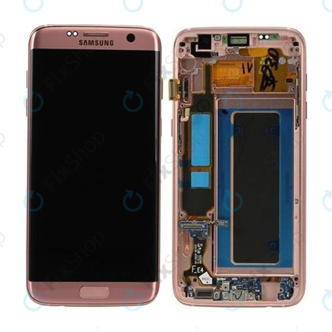 Samsung Galaxy S7 Edge G935F - LCD Display + Touchscreen Front Glas + Rahmen (Pink Gold) - GH97-18533E, GH97-18594E, GH97-18767E Genuine Service Pack