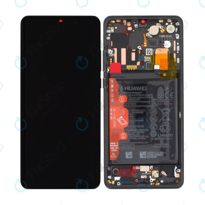 Huawei P30 Pro - LCD Display + Touchscreen Front Glas + Rahmen + Akku Batterie (Black) - 02352PBT, 02355UMW, 02354NAK, 02355UNB Genuine Service Pack
