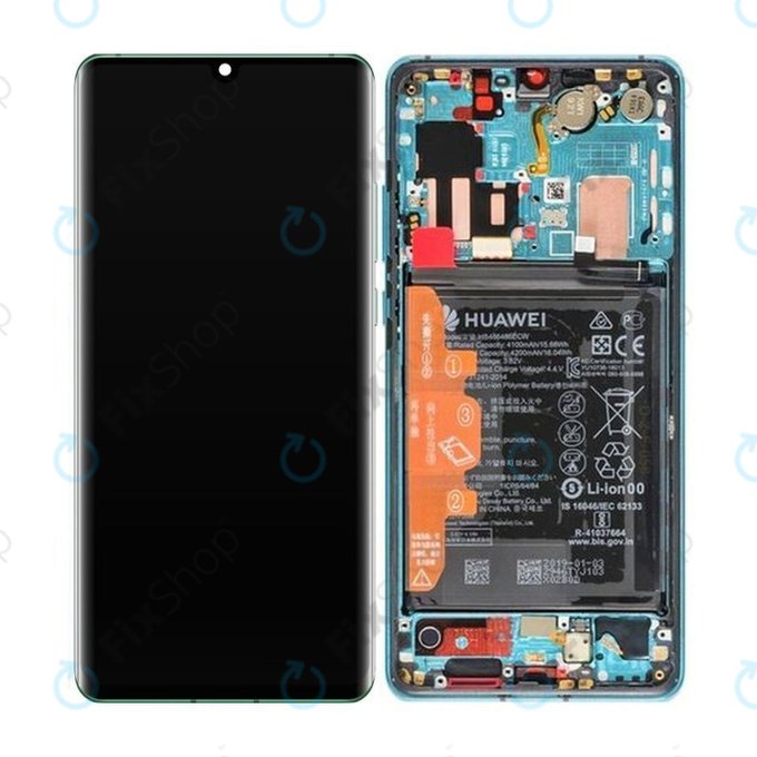 Huawei P30 Pro - LCD Display + Touchscreen Front Glas + Rahmen + Akku Batterie (Aurora Blue) - 02352PGE Genuine Service Pack
