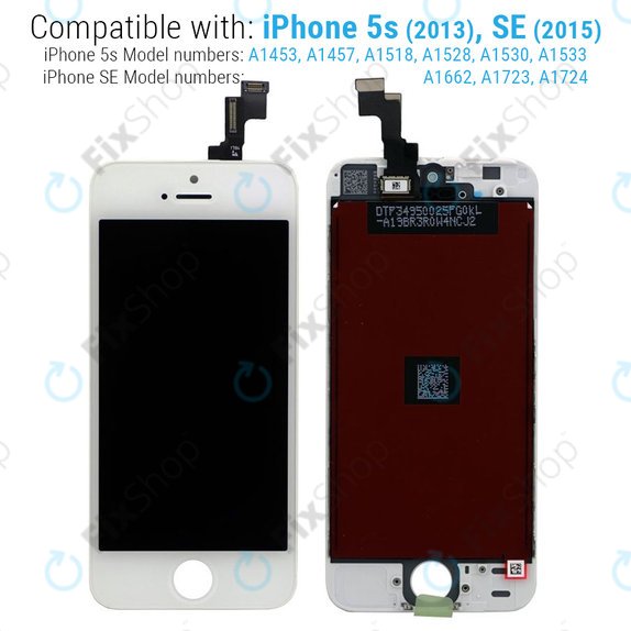 Display für iPhone 5S, SE, White, Touchscreen-Glas mit Rahmen