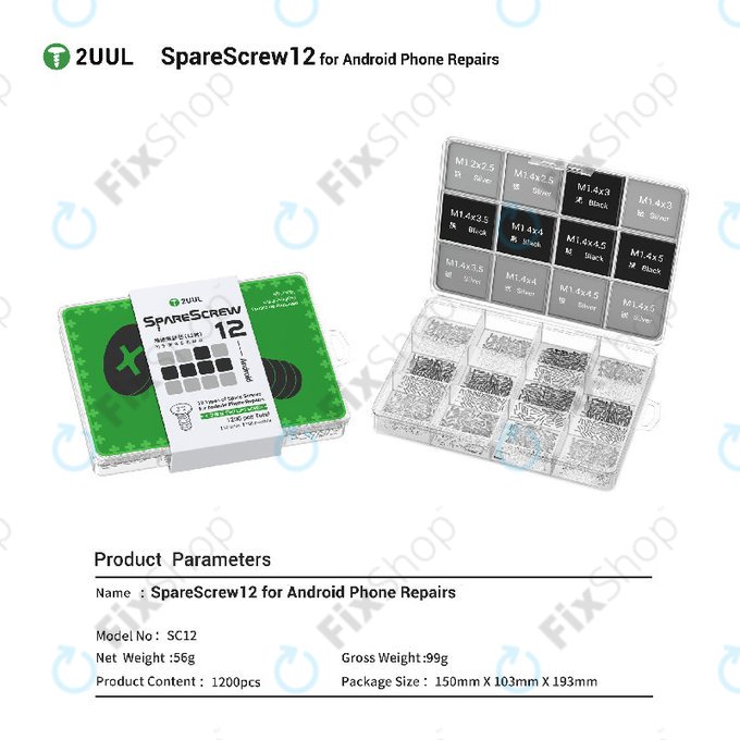 Phillips Schraubenset für Android-Reparaturen, 2UUL SC12, 1200 Stk./Packung