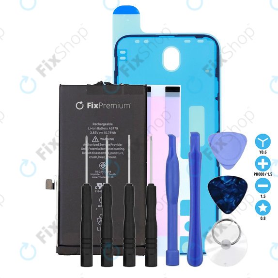 Apple iPhone 12, 12 Pro - Akku Batterie 2815mAh FixPremium + Akku Batterie Klebestreifen Sticker + LCD Klebestreifen Sticker + Werkzeugsatz - Multipack