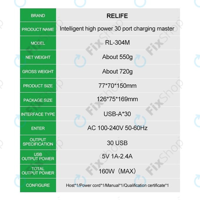 Relife RL-304M - Smart USB-Ladegerät - 30x USB / 160W