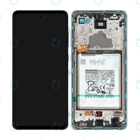 Samsung Galaxy A72 A725F, A726B - LCD Display + Touchscreen Front Glas + Rahmen + Akku Batterie (Awesome Blue) - GH82-25541B, GH82-25542B Genuine Service Pack
