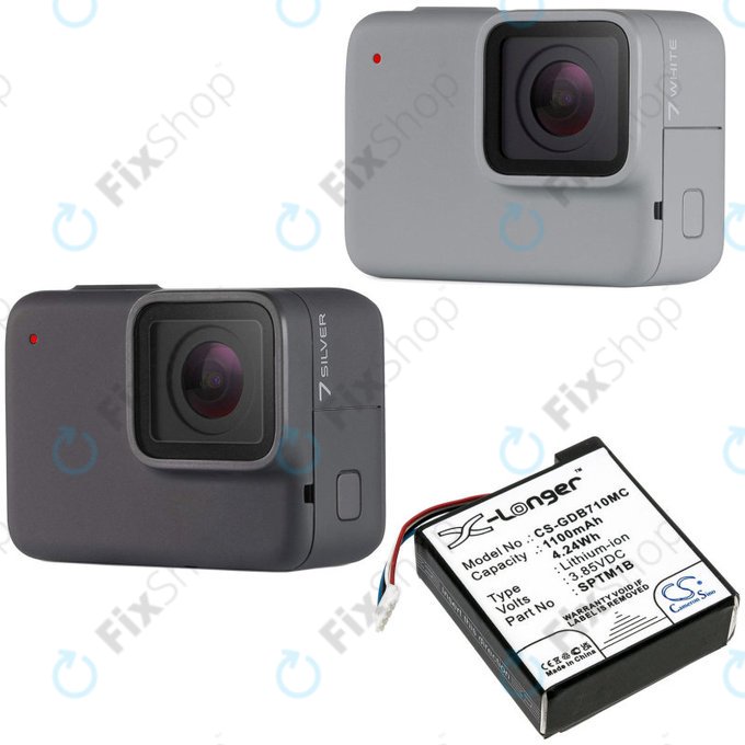 Batterie für Gopro Hero 7 Silver, White, 1100mAh, Li-Ion, 3.85V, SPTM1B, HQ