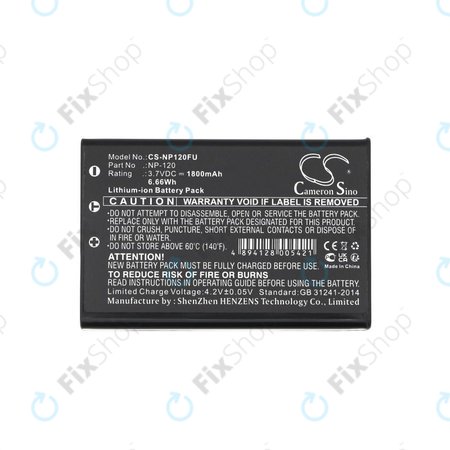 Akku batterie für Toshiba Camileo H30, FujiFilm NP-120, 1800mAh, Li-Ion, 3.7V, PX1657, HQ