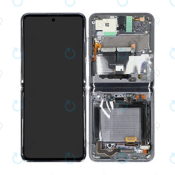 Samsung Galaxy Z Flip 5G F707B - LCD Display + Touchscreen Front Glas + Rahmen (Mystic Gray) - GH82-23351A Genuine Service Pack