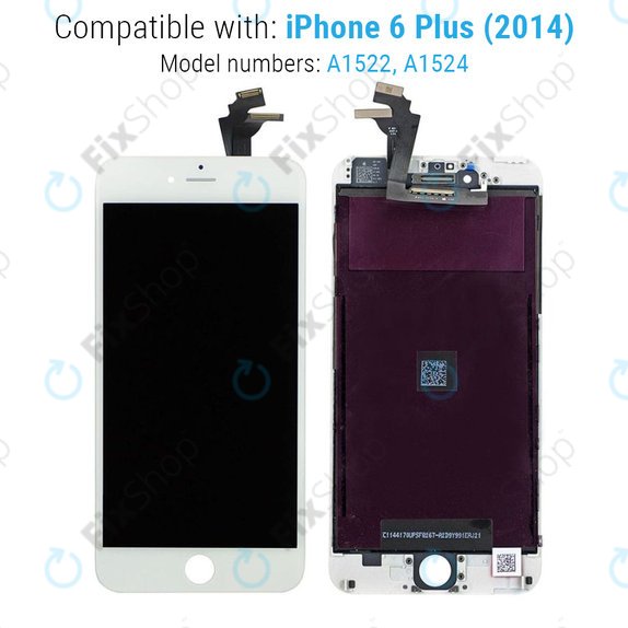 Apple iPhone 6 Plus - LCD Display + Touchscreen Front Glas + Rahmen (White) Original Refurbished