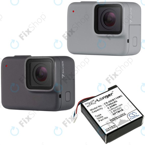 Batterie für Gopro Hero 7 Silver, White, 1100mAh, Li-Ion, 3.85V, SPTM1B, HQ
