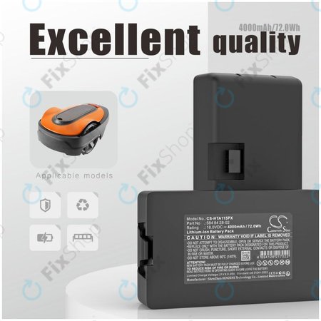 Akku batterie für Flymo Easilife 200, Gardena Automower 310, Husqvarna Automower 315X, 4000mAh, Li-Ion, 18.0V, 584 84 28-02, HQ