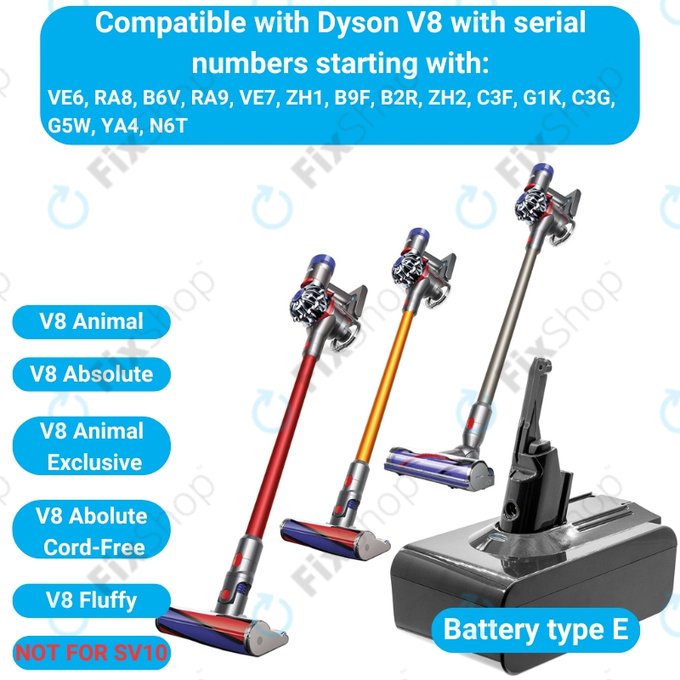 Dyson V8 - Akku Batterie 215681, PM8-US-HFB1497A Li-Ion 21.6V 4000mAh HQ