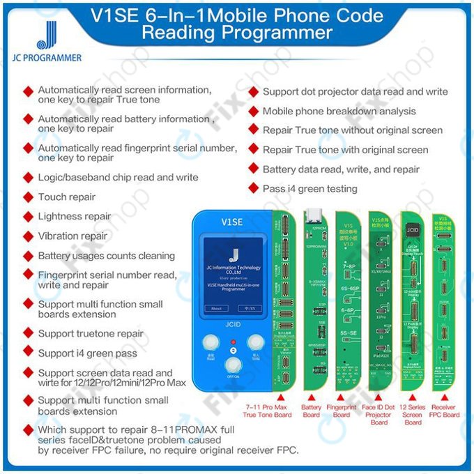 JC V1SE Programmer + LCD, Battery, Fingerprint, Face ID und 12-series Boards (iPhone 7 - 12 Pro Max)