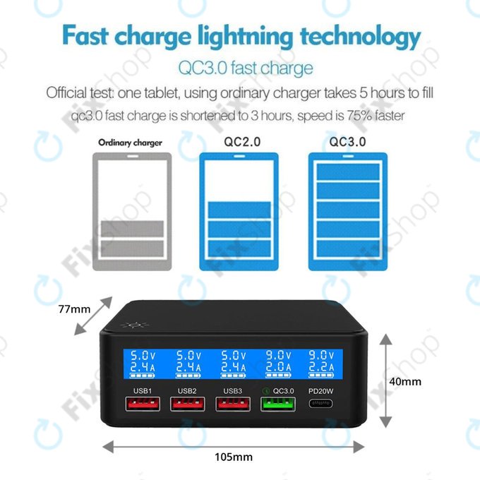 FixPremium - USB-Service-Ladestation mit USB 3.0 und USB-C