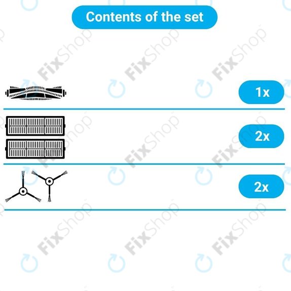 Ersatzteilset für Xiaomi Mi Robot Vacuum Mop (Mijia 1C), 2 (Mijia 2C) 2 Pro+ (Mijia 1T) (1x Hauptbürste, 2x Filter, 2x Seitenbürste)