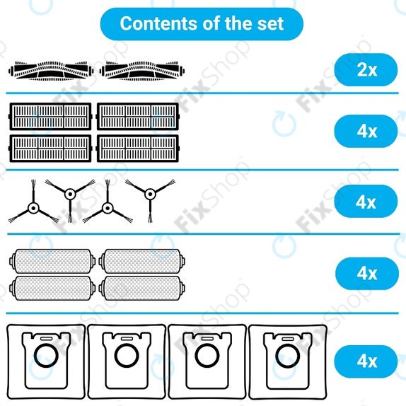 Ersatzteilset für Ecovacs Deebot X9 Pro Omni (2x Hauptbürste, 4x Filter, 4x Seitenbürste, 4x Wischtuch, 4x Staubbeutel)