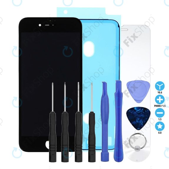 Display In-Cell für iPhone 8, SE (2020), SE (2022), Black, Touchscreen-Glas mit Rahmen, Klebemittel (Adhesive), Gehärtetes Glas, Werkzeuge, FixPremium