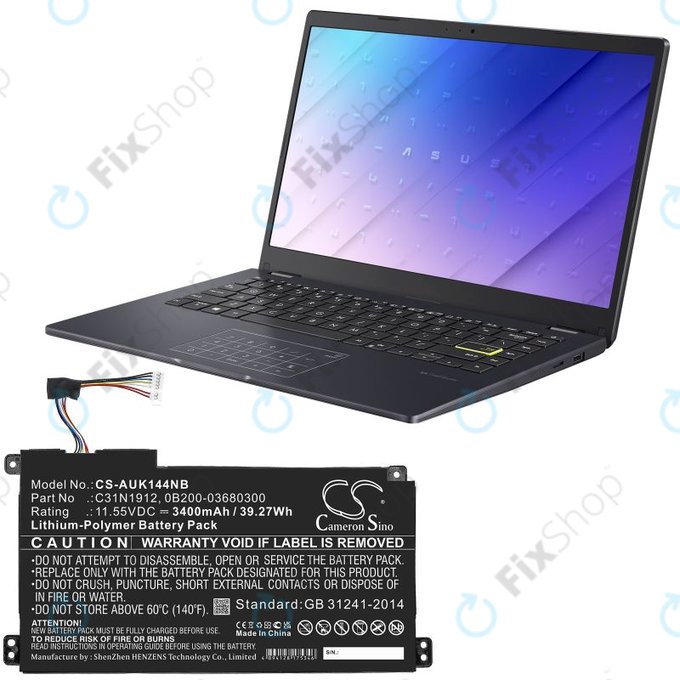 Akku batterie für Asus Vivobook 14, E510, 3400mAh, Li-Pol, 11.55V, C31N1912, HQ