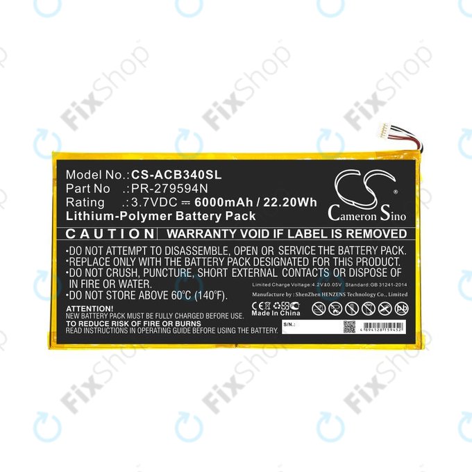 Akku batterie für Acer Iconia One 10 B3-A40, 6000mAh, Li-Pol, 3.7V, PR-279594N, HQ