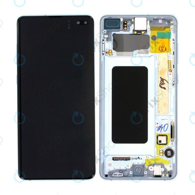 Samsung Galaxy S10 Plus G975F - LCD Display + Touchscreen Front Glas + Rahmen (Prism Blue) - GH82-18849C, GH82-18834C Genuine Service Pack