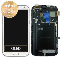 Samsung Galaxy Note 2 N7100 - LCD Display + Touchscreen Front Glas + Rahmen (Marble White) - GH97-14112A Genuine Service Pack