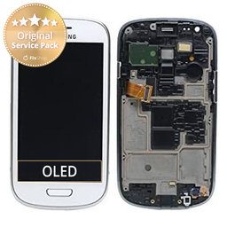 Samsung Galaxy S3 Mini i8190 - LCD Display + Touchscreen Front Glas + Rahmen (White) - GH97-14204A Genuine Service Pack