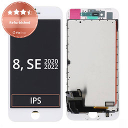 Apple iPhone 8, SE (2020), SE (2022) - LCD Display + Touchscreen Front Glas + Rahmen (White) Refurbished