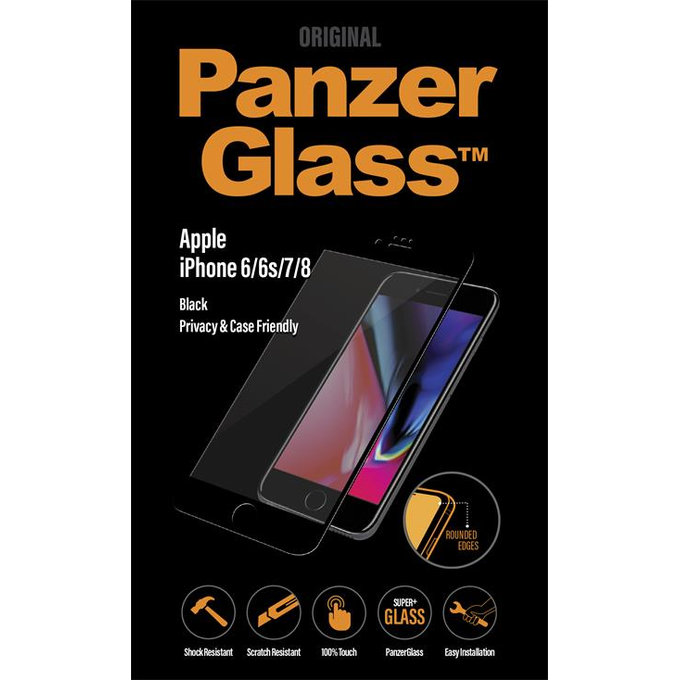 PanzerGlass - Sichtschutzhülle aus gehärtetem Glas, freundlich für iPhone 8/7 / 6s / 6, Schwarz