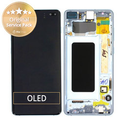 Samsung Galaxy S10 Plus G975F - LCD Display + Touchscreen Front Glas + Rahmen (Prism Blue) - GH82-18849C, GH82-18834C Genuine Service Pack