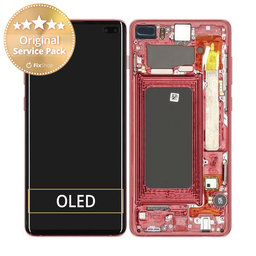 Samsung Galaxy S10 Plus G975F - LCD Display + Touchscreen Front Glas + Rahmen (Cardinal Red) - GH82-18849H, GH82-18834H Genuine Service Pack
