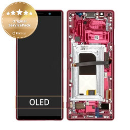 Sony Xperia 5 - LCD Display + Touchscreen Front Glas + Rahmen (Red) - 1319-9456 Genuine Service Pack