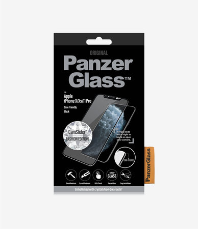 PanzerGlass - Schutzhülle aus gehärtetem Glas Friendly CamSlider Swarovski für iPhone 11 Pro / XS / X, schwarz