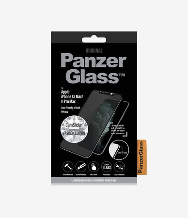 PanzerGlass - Privacy Case aus gehärtetem Glas Friendly CamSlider Swarovski für iPhone 11 Pro Max / XS Max, schwarz