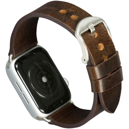 MODE - Bornholm Lederarmband für Apple Watch 44 mm, dunkelbraun / silber