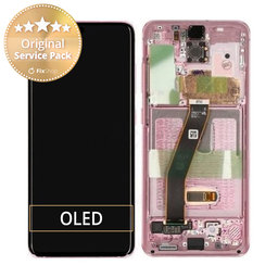 Samsung Galaxy S20 G980F - LCD Display + Touchscreen Front Glas + Rahmen (Cloud Pink) - GH82-22123C, GH82-22131C, GH82-31432C Genuine Service Pack