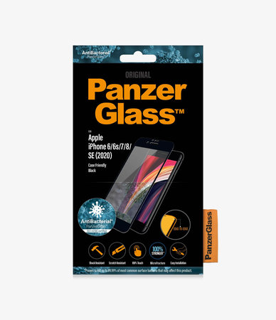PanzerGlass - Gehärtetes Glas Case Friendly AB für iPhone 6, 6s, 7, 8, SE 2020 und SE 2022, schwarz
