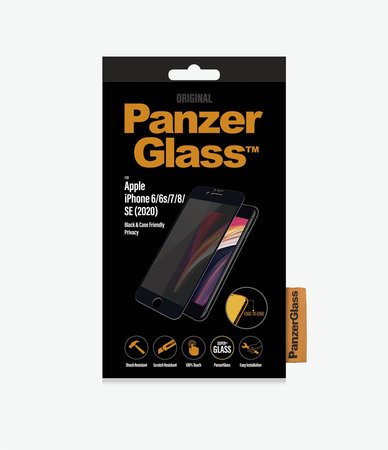 PanzerGlass - Gehärtetes Glas Privacy Case Friendly für iPhone 6, 6s, 7, 8, SE 2020 und SE 2022, schwarz