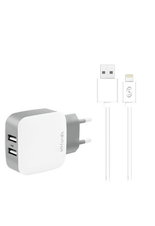 Fonex - Ladeadapter 2x USB + Kabel USB / Lightning, 10W, weiß